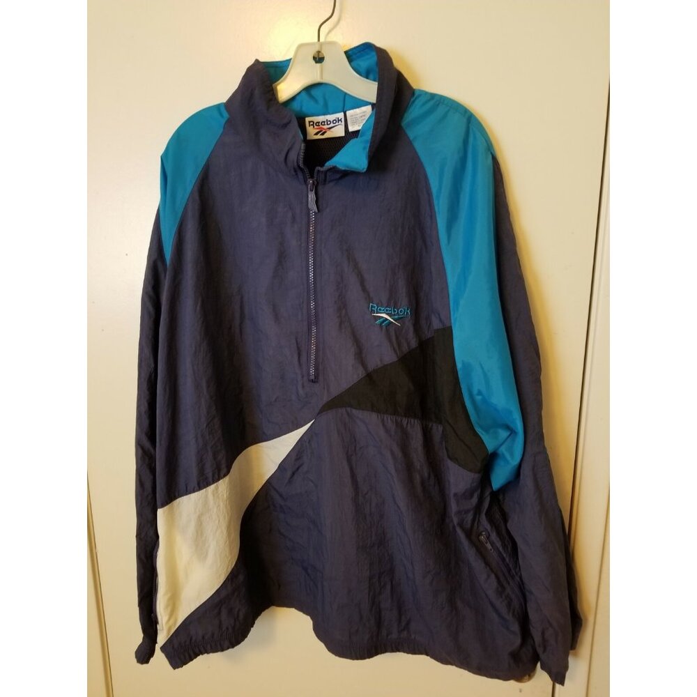 VTG Reebok Wind Breaker Nylon Jacket Embroidered Logo White Blue Track XL